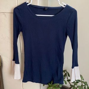 XS navy J. Crew top with white bell sleeves!